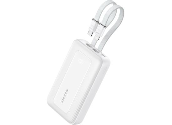 Anker Zolo Power Bank, 10,000mAh 30W Max Fast Portable Charger with Built-in USB-C and MFi Certified Lightning Cables, USB-C&A, Battery Pack for iPhone 16/15 Series, MacBook, Galaxy - White